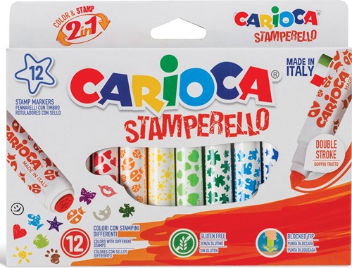Carioca feutre tampon Stamperello, 12 pièces (= 12 couleurs et 12 motifs de tampon)