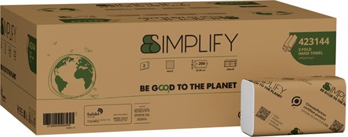 Papernet papieren handdoeken Simplify, Z-vouw, 2-laags, 200 vellen, pak van 20 stuks