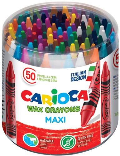 Carioca craie à la cire Wax Maxi, pot de 50 pièces en couleurs assorties