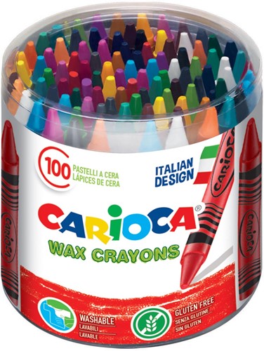Carioca craie à la cire Wax, pot de 100 pièces en couleurs assorties