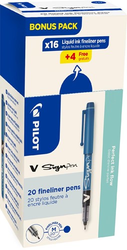 Pilot feutre V-Sign Pen, boîte de 16 + 4 pièces, bleu