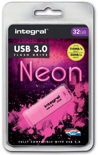 Integral Neon USB 3.0 stick, 32 GB, roze