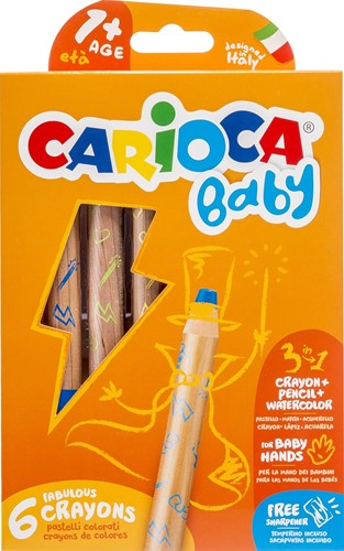 Carioca crayon de couleur Baby 3-en-1, couleurs assorties, 6 pièces en étui cartonné
