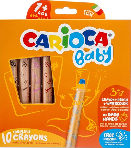 Carioca crayon de couleur Baby 3-en-1, couleurs assorties, 10 pièces en étui cartonné