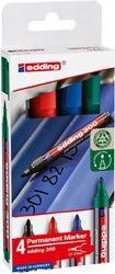 Edding marqueur permanent 300, couleurs assorties, blister de 4 pièces