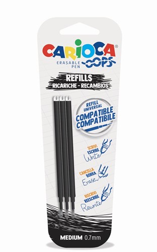 Carioca Oops recharge, medium, noir, blister de 3 pièces