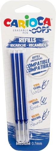 Carioca Oops recharge, medium, bleu, blister de 3 pièces