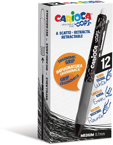 Carioca roller gel Oops, medium, effaçable, boîte de 12 pièces, noir