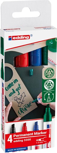 Edding permanent marker E-3300, geassorteerde kleuren, blister van 4 stuks