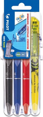 Pilot roller Frixion Ball Clicker, Set 2 Go blister de 4 pièces: noir, bleu, rouge et jaune Light