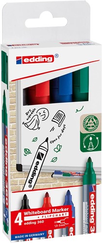 Edding whiteboard marker 360, geassorteerde kleuren, blister van 4 stuks