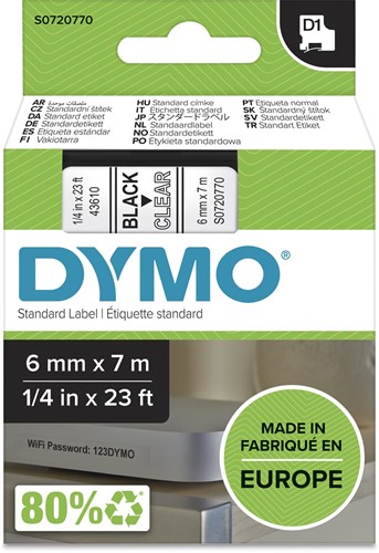 Labeltape Dymo LabelManager D1 polyester 6mm trns 1 Stuk
