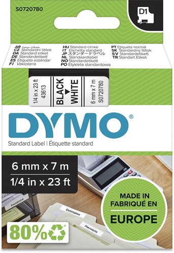Dymo D1 ruban 6 mm, noir sur blanc 1 Stuk