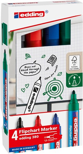 Edding flipchartmarker E-380, geassorteerde kleuren, blister van 4 stuks
