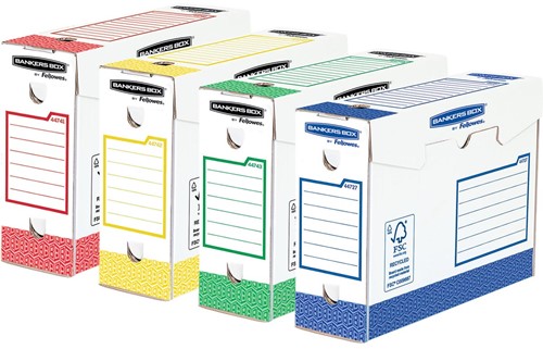 Bankers Box basic archiefdoos heavy duty, ft 9,5 x 24,5 x 33 cm,  geassorteerde kleuren, pak van 8 stuks