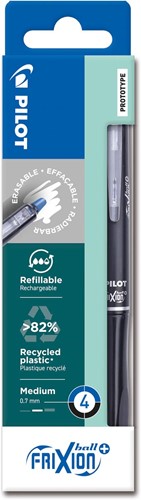 Pilot FriXion Ball Plus roller, medium, zwart en blauw, etui van 4 stuks