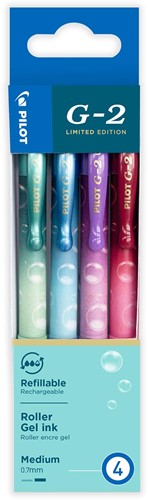 Pilot roller G-2 Bubble, moyen, couleurs assorties, étui de 4 pièces