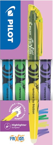 Pilot FriXion Light markeerstift, doos van 4 stuks: geel, violet, groen, blauw