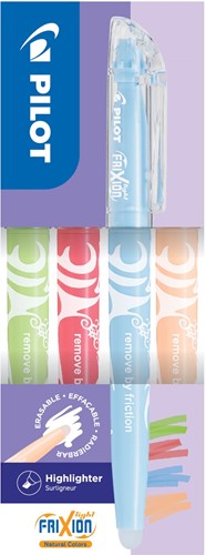 Pilot FriXion Light markeerstift Natural, doos van 4 stuks: lichtgroen, rood, hemelsblauw, lichtoranje