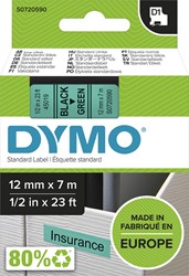 Dymo D1 tape 12 mm, zwart op groen 1 Stuk