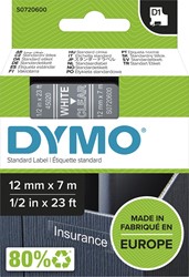 Dymo D1 tape 12 mm, wit op transparant 1 Stuk