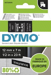 Dymo D1 tape 12 mm, wit op zwart 1 Stuk