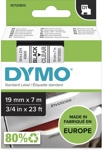 Dymo D1 ruban 19 mm, noir sur transparent 1 Stuk