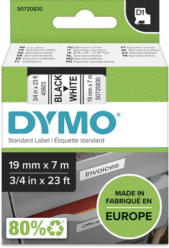 Dymo D1 ruban 19 mm, noir sur blanc 1 Stuk