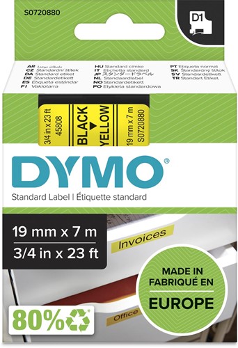 Dymo D1 ruban 19 mm, noir sur jaune 1 Stuk