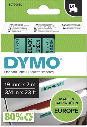 Dymo D1 ruban 19 mm, noir sur vert 1 Stuk