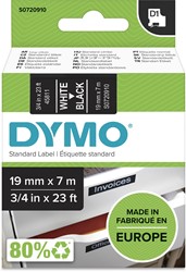 Dymo D1 tape 19 mm, wit op zwart 1 Stuk