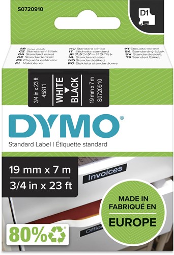 Dymo D1 ruban 19 mm, blanc sur noir 1 Stuk