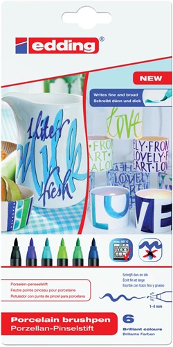Edding brushpen Porcelein Cool, assortiment, set van 6 6 Stuk