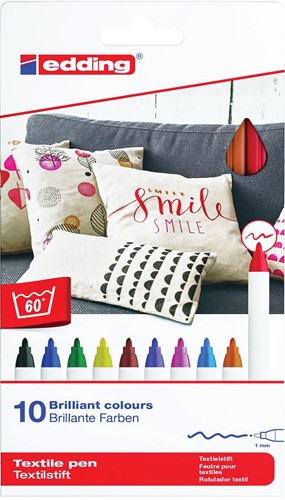 Edding feutre textile 4600, set de 10 stuks en couleurs assorties