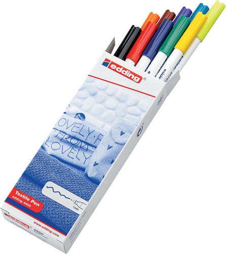 Edding feutre textile 4600, boîte de 10 pièces en couleurs de base