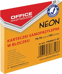 OFFICE products bloc mémo Neon, 76 x 76 mm, 100 feuilles, orange néon