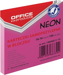 OFFICE products bloc mémo Neon, 76 x 76 mm, 100 feuilles, rose néon