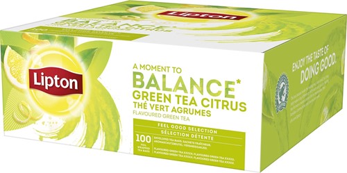 Lipton thé, thé vert agrumes, paquet de 100 sachets