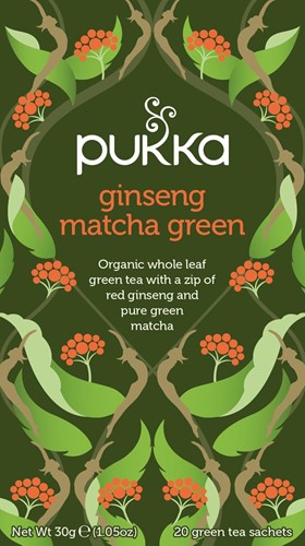 Pukka thé bio, Ginseng Matcha Green, paquet de 20 pièces