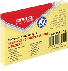 OFFICE products memoblok, 51 x 76 mm, 100 vel, geel