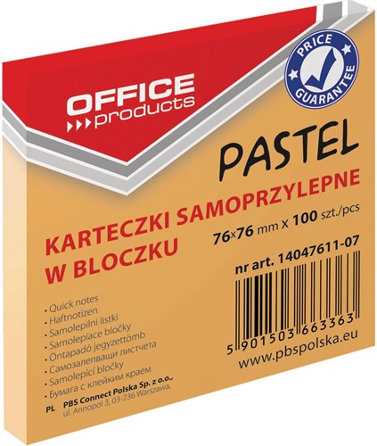 OFFICE products bloc mémo Pastel, 76 x 76 mm, 100 feuilles, orange pastel