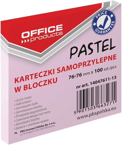 OFFICE products bloc mémo Pastel, 76 x 76 mm, 100 feuilles, rose pastel