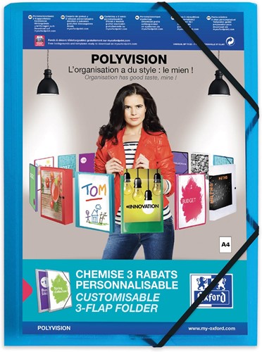 OXFORD Polyvision farde à rabats et élastiques, format A4, en PP, transparent bleu 1 Stuk