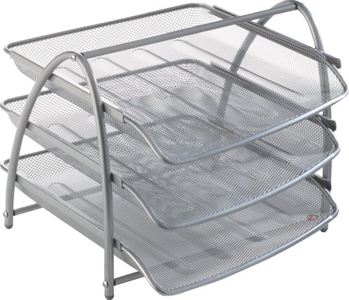 Alba set avec 3 bacs à courrier en métal mesh, gris