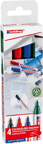 Edding permanent marker CD/DVD/BD 8400, geassorteerde kleuren, blister van 4 stuks