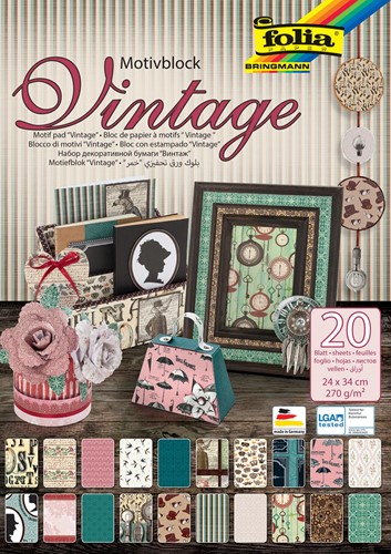 Folia motiefpapier Vintage II, 270 g, ft 24 x 34 cm, bloc de 20 feuilles