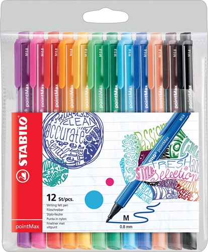 STABILO pointMax schrijfstift, 0,8 mm, etui van 12 stuks in geassorteerde kleuren 12 Stuk