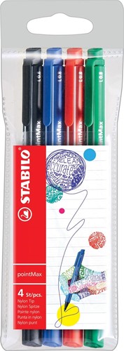 STABILO pointMax stylo feutre, étui de 4 pièces en couleurs classiques assorties