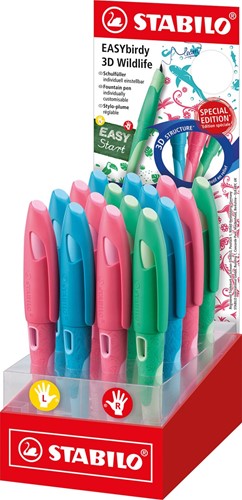 STABILO EASYbirdy stylo plume 3D Wildlife, présentoir de 16 pièces
