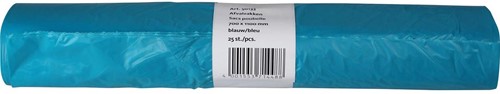 Sac poubelle 20 microns, ft 70 x 110 x 0,2 cm, 120 litres, PEHD recyclé, bleu,  rouleau de 25 pièces
